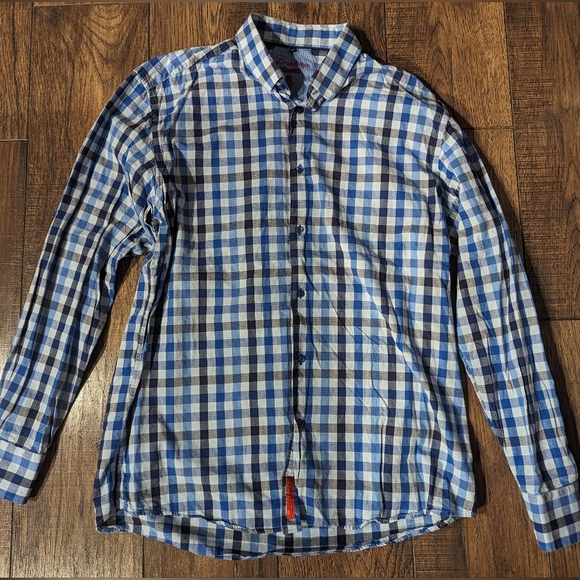 Luchiano Visconti Blue Shirt Mens XL Multicolor Plaid Squares Button Up Long Sle - Picture 6 of 16